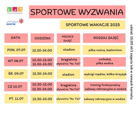 Sportowe Wyzwania od 7.07 do 11.07