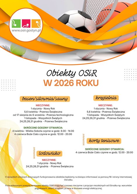 Harmonogram - obiekty OSiR w 2026 roku